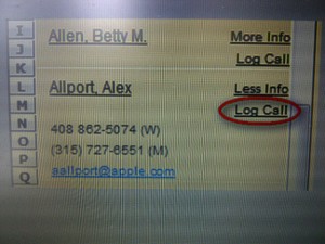 Log Call Link Screen Shot of New Log Call Link
